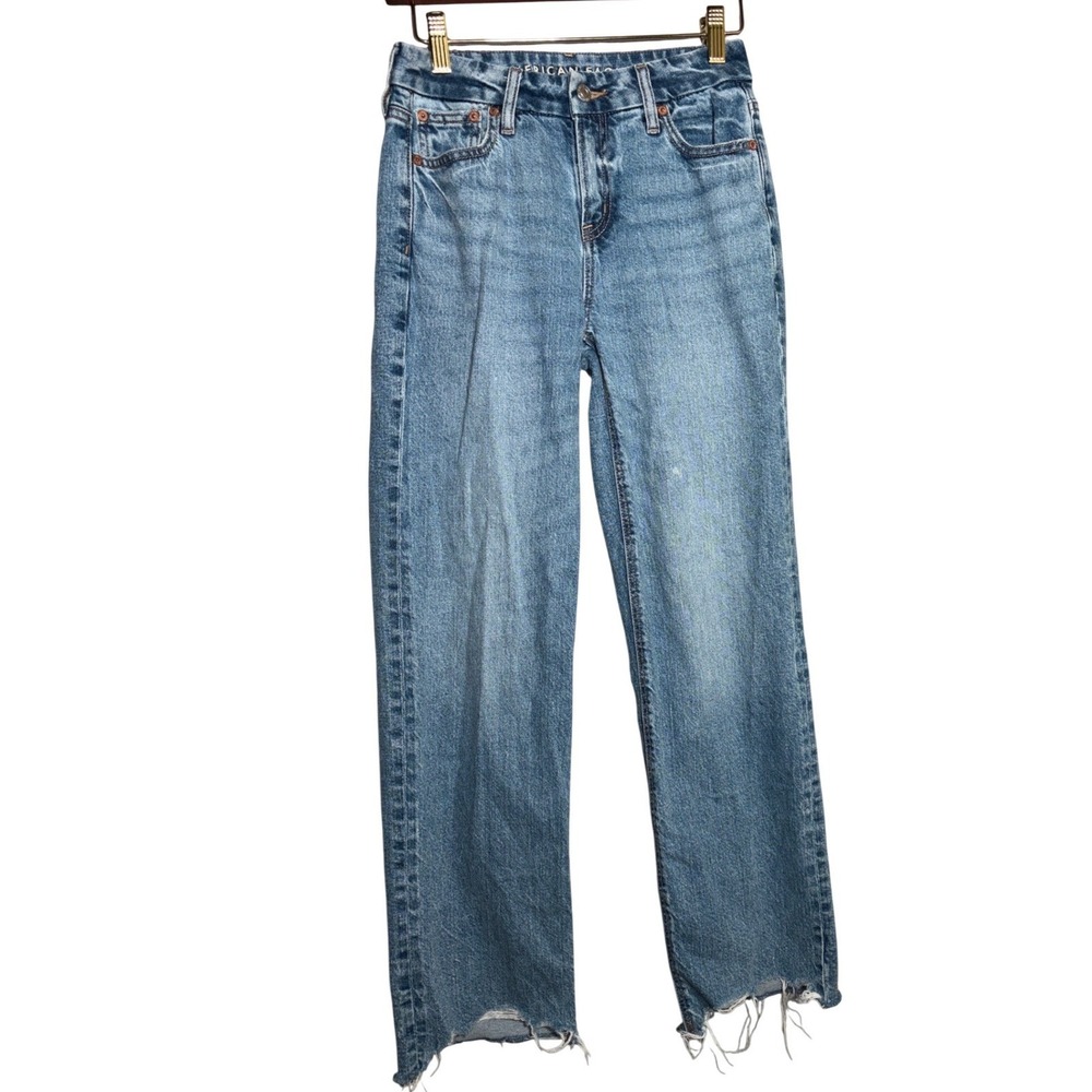 American Eagle Curvy Stovepipe Jeans Womens 00 Raw Hem Straight Strigid Casual